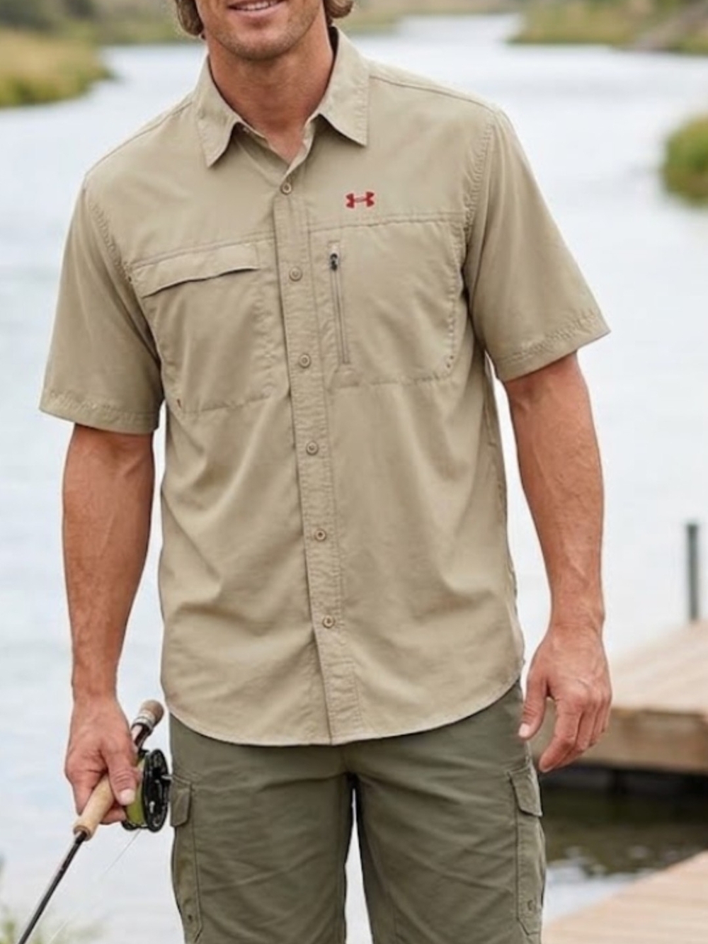 Under Armour Men’s Short Sleeve Fishing Shirt in Khaki